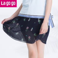 Lagogo2017夏季新款碎花松紧腰雪纺百褶半身裙女防走光裙裤短款