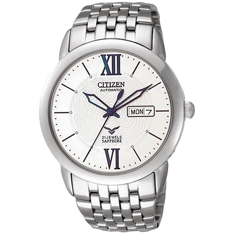 西铁城citizen手表自动机械白盘钢带休闲男表nh826068ab