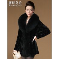 憨厚皇后 新款海宁水貂毛皮草外套女狐狸毛领中长款修身貂皮大衣