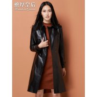 憨厚皇后 真皮皮衣女长款冬季新款海宁修身风衣绵羊皮外套 AC