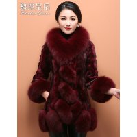 憨厚皇后 新款海宁水貂毛皮草外套女狐狸毛领中长款貂皮大衣
