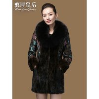 憨厚皇后 新款海宁真皮皮衣女狐狸毛领中长款修身绵羊皮夹棉外套