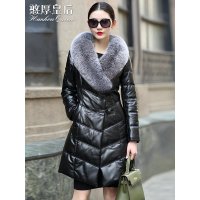 憨厚皇后 新款海宁真皮皮衣女狐狸毛长款修身绵羊皮羽绒服外套