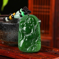 宝萃银楼 天然和田碧玉弥勒佛挂件吊坠