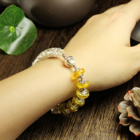 宝萃银楼 足银配琥珀原创手工手链