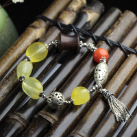 宝萃银楼 足银配蜜蜡南红小叶紫檀原创手工手链