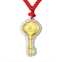 帛兰梓韵 天然A货翡翠love爱情钥匙玉坠足金镶玉情侣款吊坠