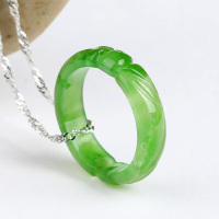 宝萃银楼 天然和田碧玉阳绿老料戒指吊坠
