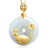 帛兰梓韵 和田玉平安扣吊坠足金镶嵌玉石挂件女款玉坠玉佩