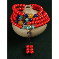 铭尚 天然朱砂手链108颗红色情侣转运佛珠子 本命年中国风手链男多圈