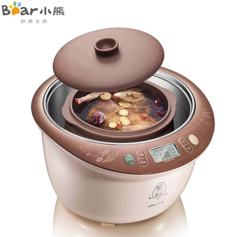 小熊(Bear)电炖锅DDZ-A35T2 3.5L天然紫砂内胆 微电脑预约定时 免弯腰设计 熬粥煲汤煮饭多能电炖盅