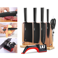 OOU黑刃刀具7件套不锈钢水果刀厨师菜刀磨刀器厨房实用组合