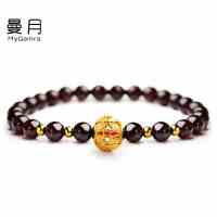 曼月石榴石3D硬足金转运珠绣球水晶手链 女本命年生日礼物送女友
