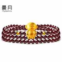 曼月莫桑比克石榴石配3D硬金十二生肖大肚猴手链 女简约生日礼物