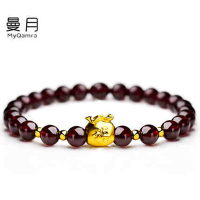 MQ酒红石榴石配3D硬金福袋水晶手链 女 送长辈时尚简约生日礼物