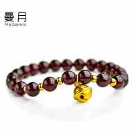 MYQAMRA酒红石榴石足金3D硬金小铃铛水晶手链 女士时尚韩版闺蜜