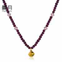 MYQAMRA石榴石配3D硬金小铃铛水晶项链 波西米亚时尚简约生日礼物