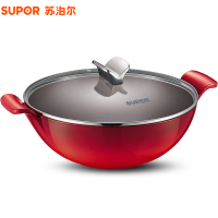 苏泊尔(SUPOR)珐琅铸铁锅·深型煎炒锅 樱桃红 炒锅28cm珐琅铸铁锅电磁炉燃气不粘锅具FLC28A4