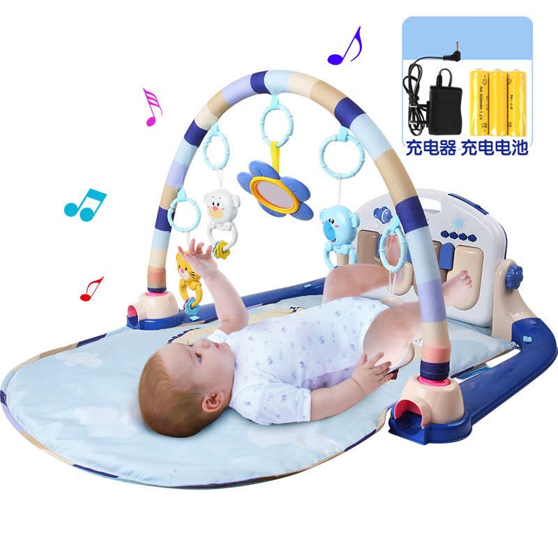 纽奇 婴幼儿早教益智玩具音乐爬行脚踏钢琴健身架大款 儿童带音乐健身架遥控健身架婴儿爬垫 活力蓝图片