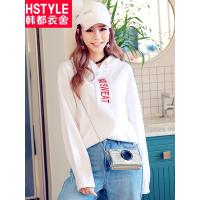 韩都衣舍2017韩版女装秋装新款刺绣宽松上衣连帽卫衣OU8134柒