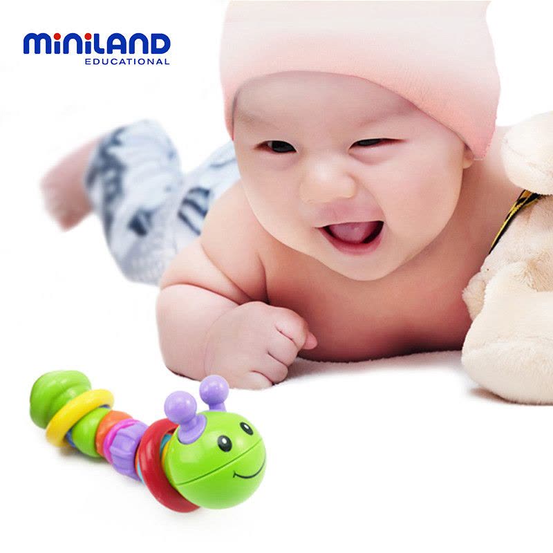 miniland 婴儿玩具 摇铃床铃挂件宝宝玩具 97214可爱塑胶毛毛虫图片