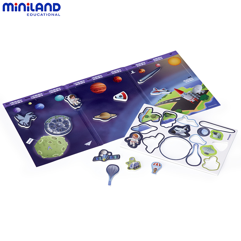 miniland 儿童益智玩具 创意磁贴拼图游戏 31974太空探险磁力贴