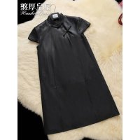 憨厚皇后 真皮皮衣女长款新款海宁绵羊皮修身唐装旗袍款 AC