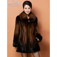 憨厚皇后 新款海宁水貂皮草外套女装中长款裘皮整貂大衣