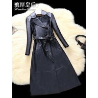 憨厚皇后 2017秋季新款海宁真皮皮衣女 超长款绵羊皮外套特价 GC