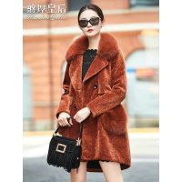憨厚皇后秋冬新款海宁羊毛羊剪绒大衣长款狐狸毛皮草外套女WW