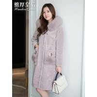 憨厚皇后 2017秋冬季新款羊剪绒大衣女中长款皮草狐狸毛领外套AY