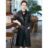 憨厚皇后 新款海宁真皮皮衣女修身中长款绵羊皮风衣外套