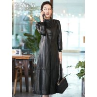 憨厚皇后 秋季新款海宁真皮皮衣女 修身超长款绵羊皮外套 AC