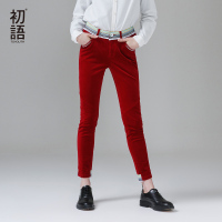初语民族风灯芯绒铅笔裤女秋季新款长裤修身显瘦文艺范休闲裤_8