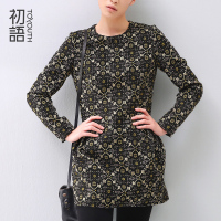 【169元2件】初语连衣裙刺绣几何图案长袖圆领收腰通勤中裙