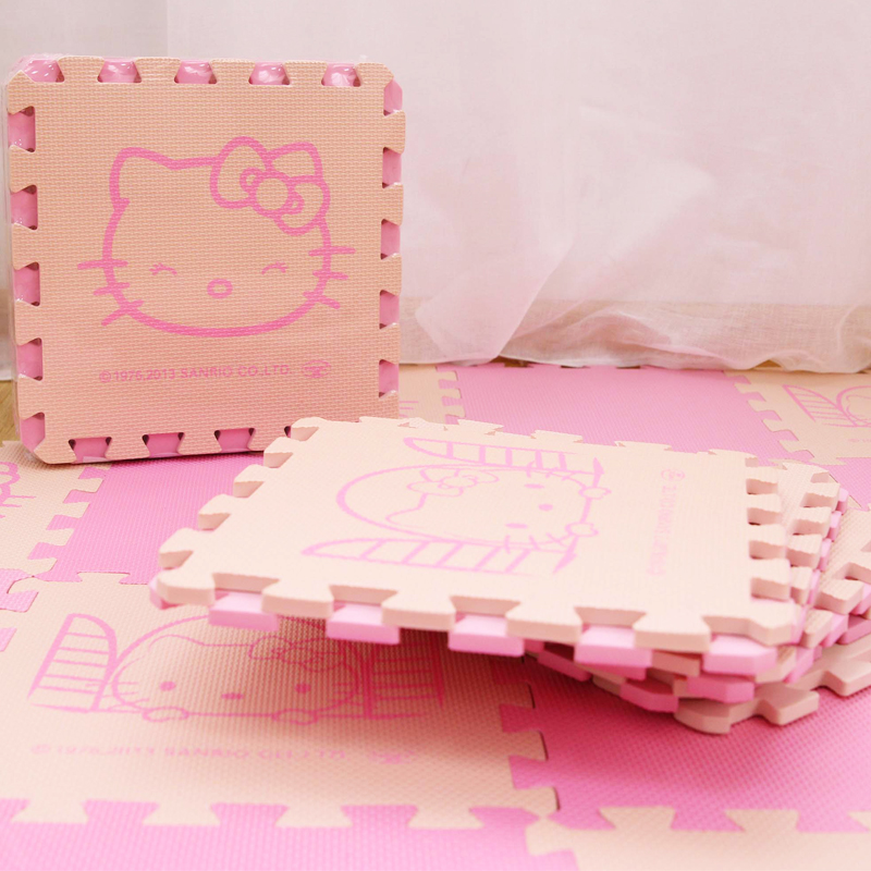 Meitoku明德PE拼接地垫 卡通可爱拼图爬行垫 卧室床边地垫板子 米粉KT猫30*1cm(9片/包)3个月以上高清大图