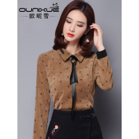 欧昵雪秋冬新款蝴蝶结衬衫长袖上衣OL职业装淑女衬衣D