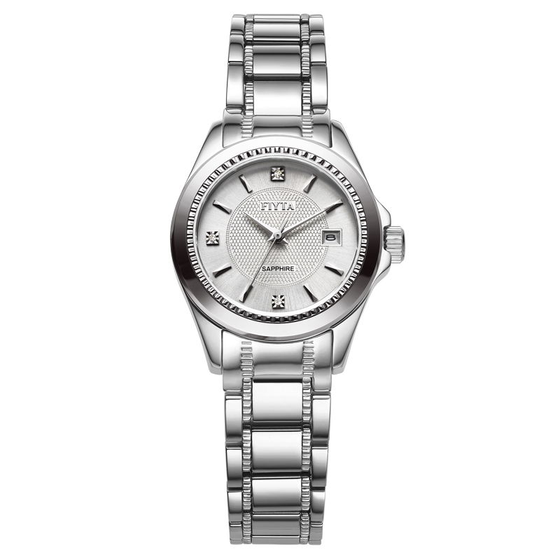 飞亚达fiyta手表钨钢表圈宝石镶嵌日历显示正装透视底情侣款自动机械
