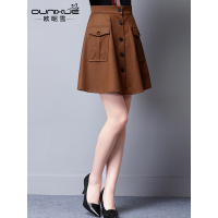 欧昵雪秋冬新款气质淑女卡其色半身裙小香风百搭短裙Q