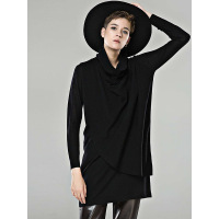 CMX009HE个性假两件设计翻领中长款全羊毛套头衫