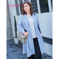 纤莉秀加肥大码女装胖妹妹2017秋装新款胖mm翻领抽绳显瘦百搭风衣2104蓝色_1