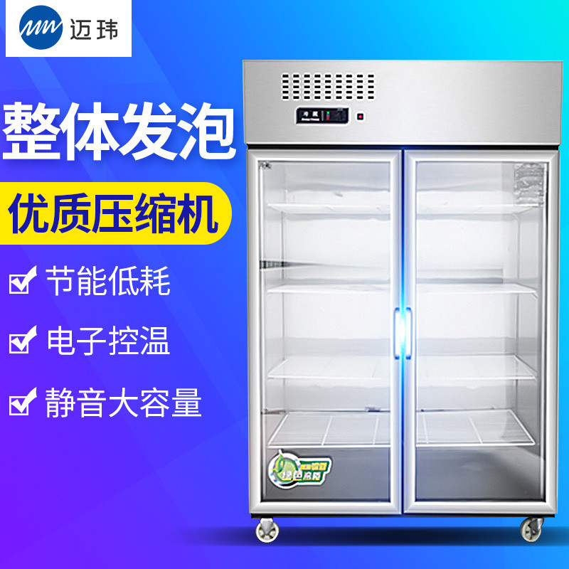 迈玮MW 双门冰箱 商用双门冰箱 厨房双门冰柜 餐厅双门冷柜操作台立式冷柜冷藏冷冻保鲜柜 侧开门 双玻璃门冰柜