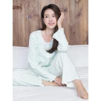 顶瓜瓜女士新品家居服春季时尚圆领对襟条纹家居服2017新品上新