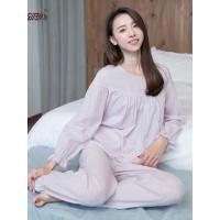 顶瓜瓜2017春季新品家居服女棉质蕾丝边长袖纯色甜美圆领【清仓】