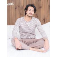 顶瓜瓜春夏睡衣男运动条纹休闲可外穿针织棉圆领睡衣套装男款