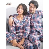 顶瓜瓜纯棉情侣家居服春秋格子印花空调服长袖套装男女士睡衣