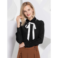 HBE054HE学院风织带真丝衬衫