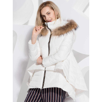 HBE093BS时尚斗篷式貉子毛领白鸭绒羽绒服