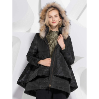 HBE093HE时尚斗篷式貉子毛领白鸭绒羽绒服