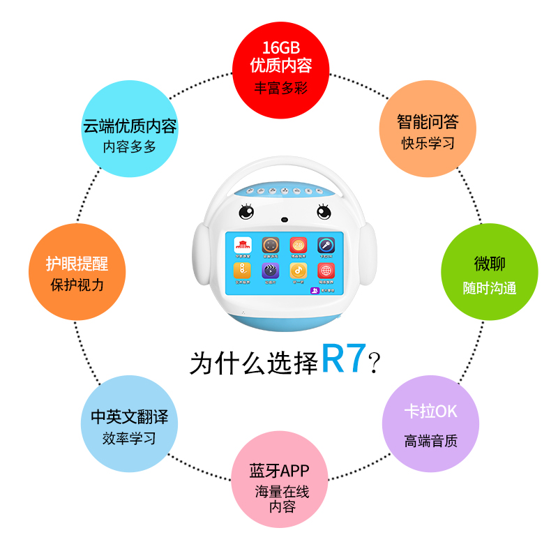 名校堂早教机R7儿童触屏wifi 男孩女孩视频故事机学习机7英寸卡拉OK 蓝色